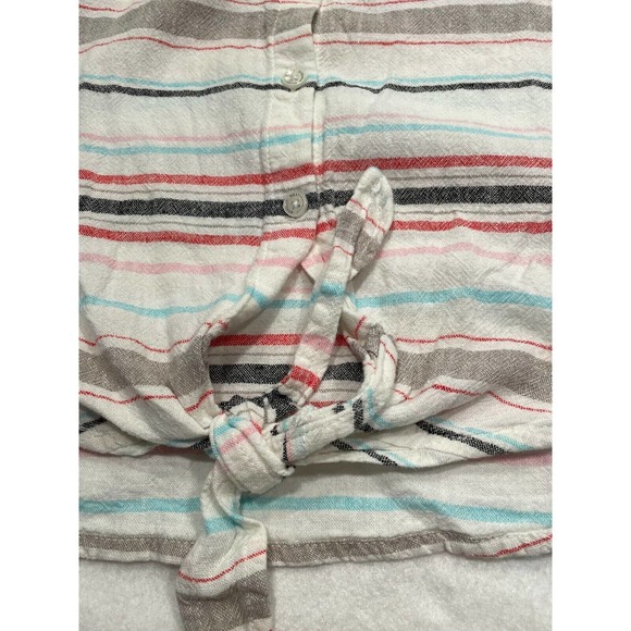 Weatherproof Vintage Size S Tie Front Top Multi Stripe Washable Linen Button Up - Picture 11 of 11